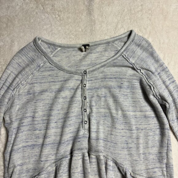 We The Free People Womens Coastline Thermal Henley Small Waffle Peplum Top Blue - Picture 4 of 15